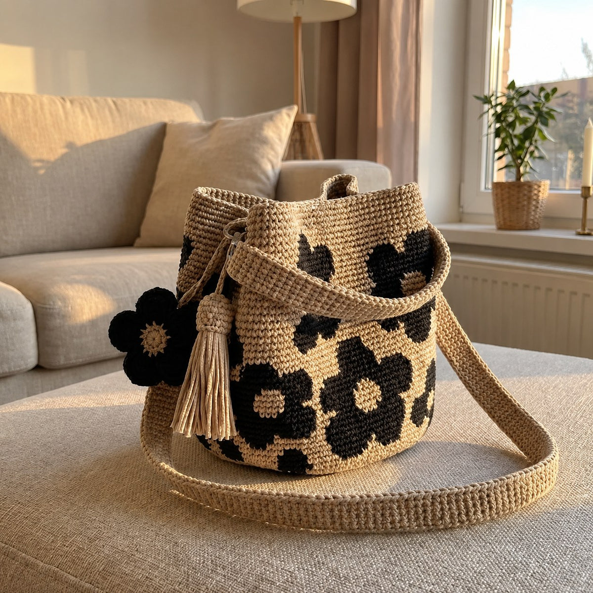 Bolso de flores de ganchillo — color negro